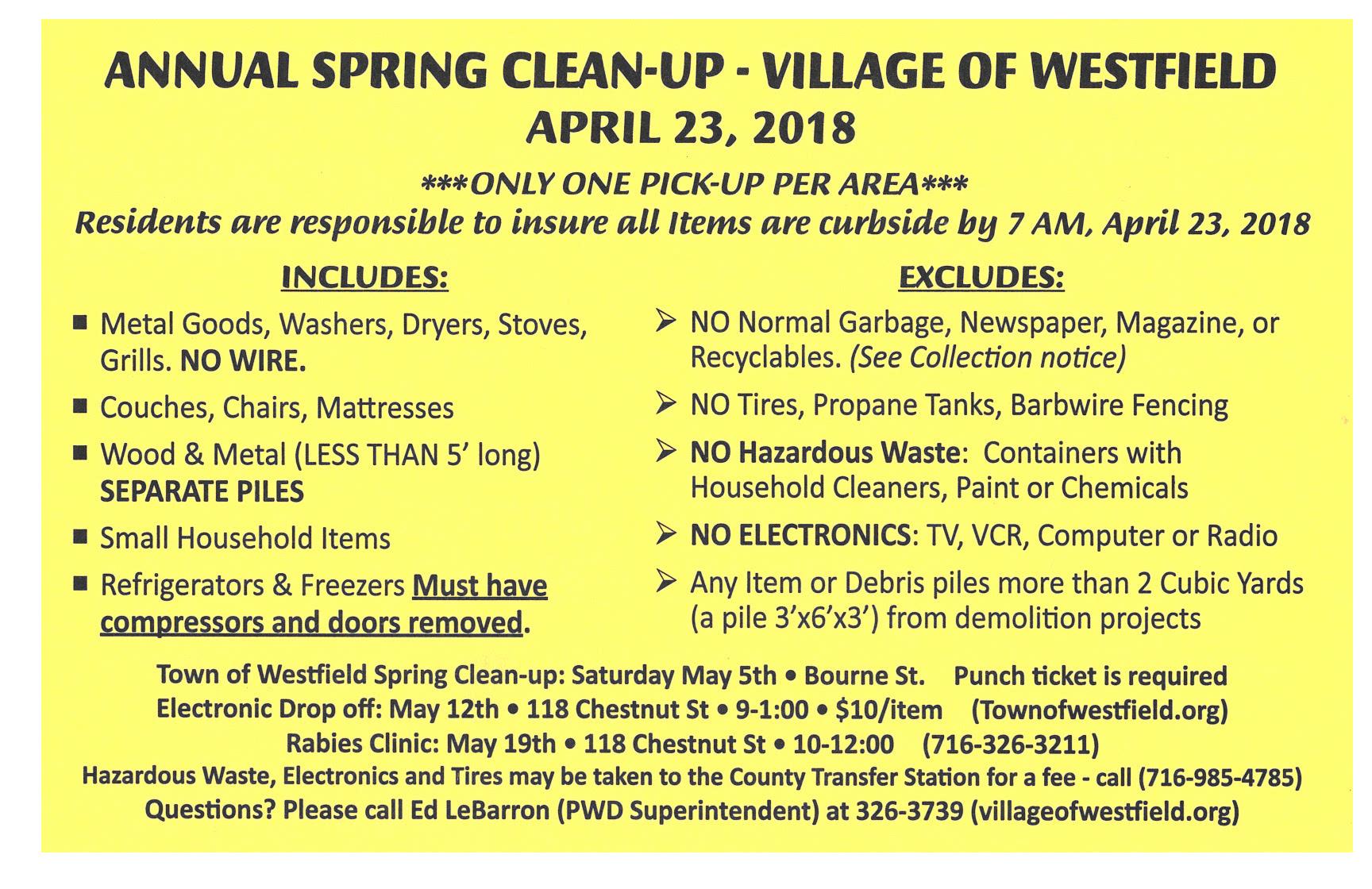Village of Westfield 2018 Spring Clean-Up