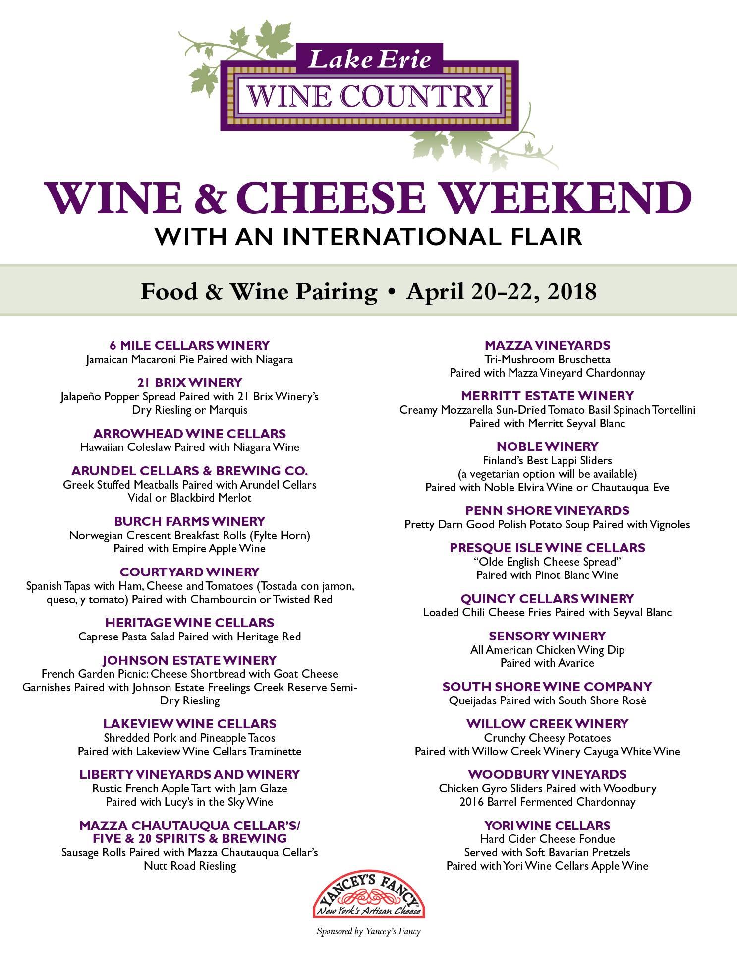 Wine & Cheese Weekend with an International Flair!