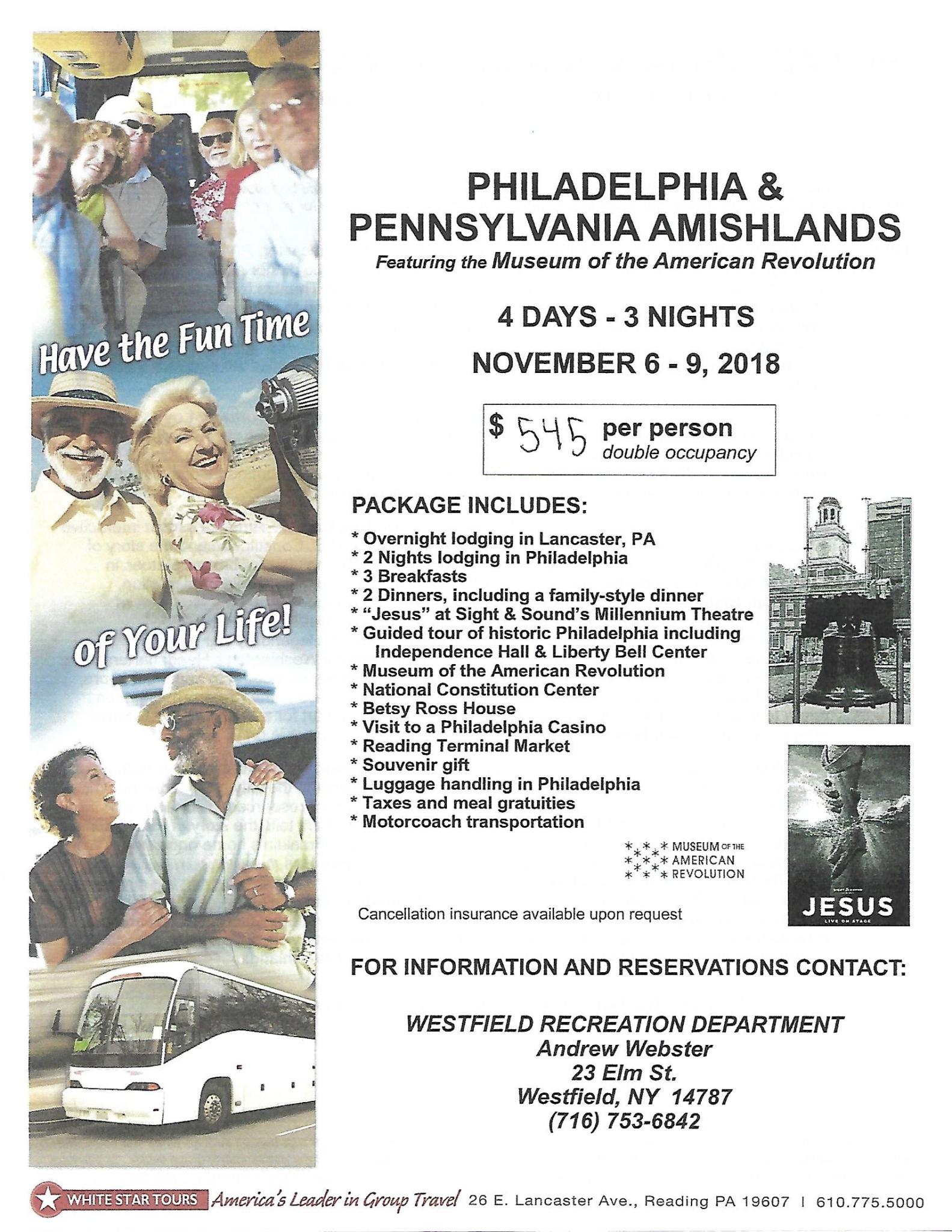 Bus Trip to Philadelphia & Pennsylvania Amishlands Flyer