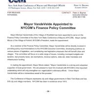 Mayor VandeVelde Appointed to NYCOM's Finance Policy Committee