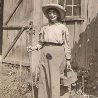 Jennie Macomber in her gardening attire. Photo circa 1900.