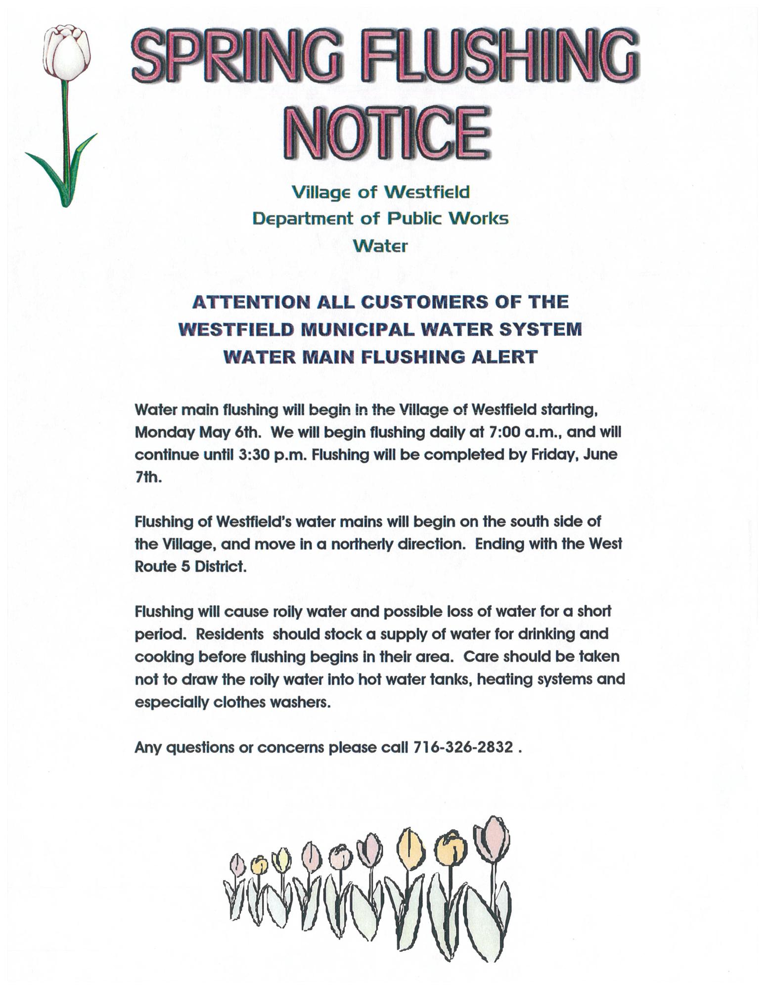 Spring flushing poster - May 6 starting 7 am